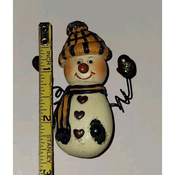VTG Country Snowman Christmas Brooch Pin Metal Spring Wire Arms Clay Look - Picture 8 of 8